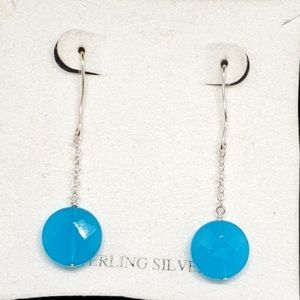 Sterling Silver Chain with Blue Disc dangle earrings